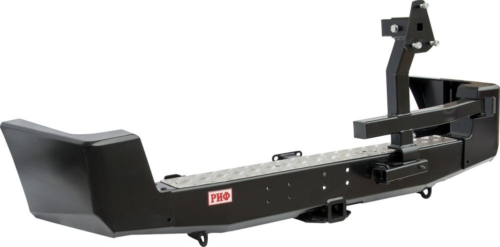 RIF060-21120P задний силовой бампер РИФ на УАЗ Патриот 2005-2014 с квадратом под фаркоп и калиткой, стандарт, под парктроник