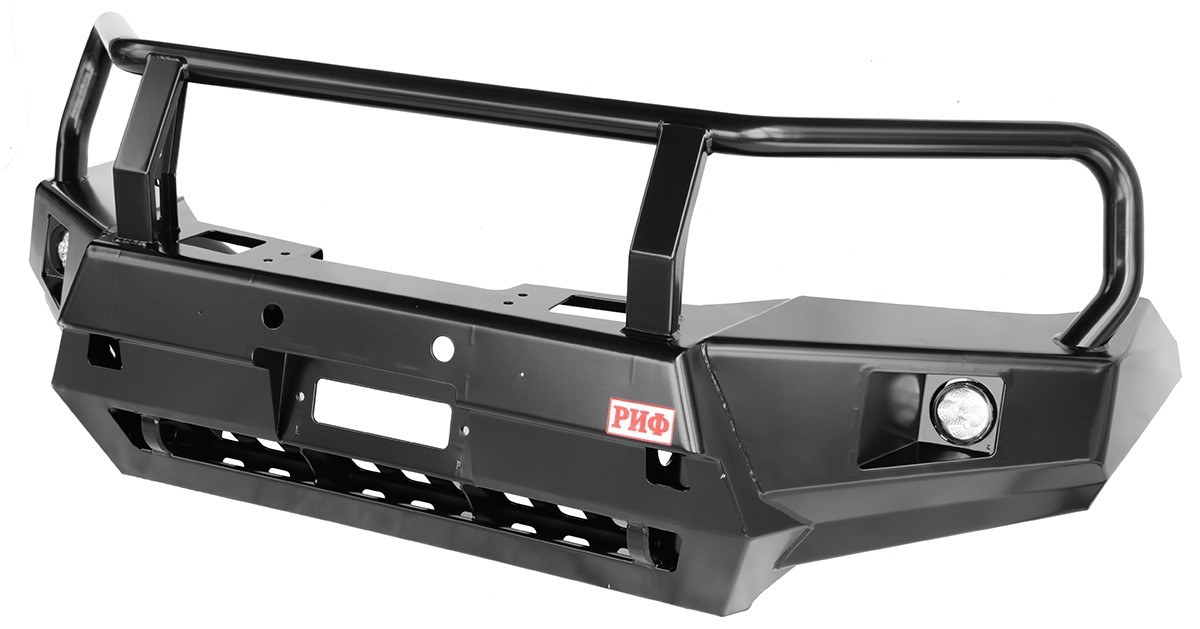 RIFREV-10350 передний силовой бампер РИФ на Toyota Hilux 2015+ с доп. фарами, защитной дугой и защитой бачка омывателя