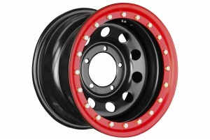 Диск усиленный УАЗ стальной черный 5x139,7 8xR15 d110 ET-24 с псевдо бедлоком (красный)