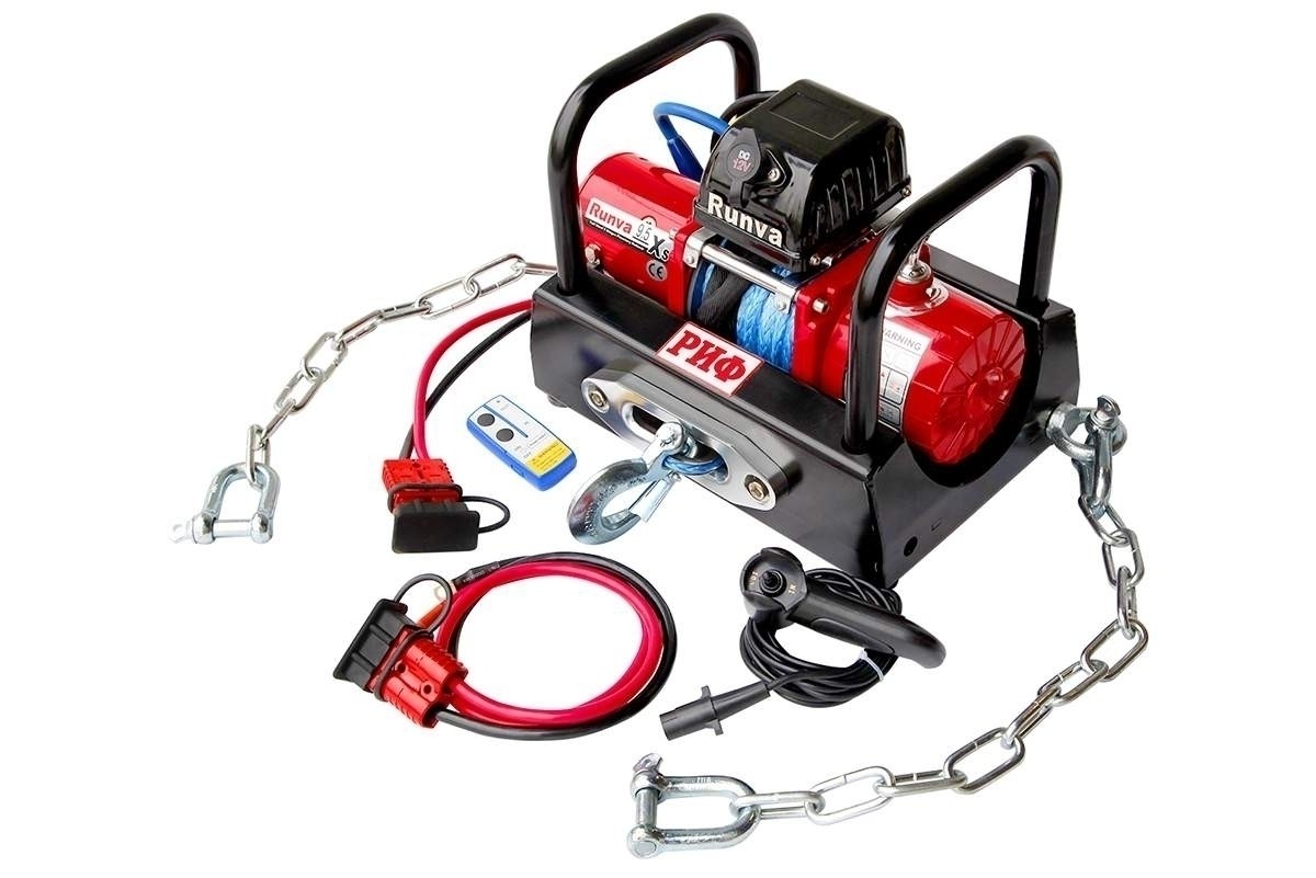 РИФ 9.5XSR-KIT лебёдка переносная 9.5XS c площадкой на цепях и проводами (в сборе) корот. барабан, синт. трос
