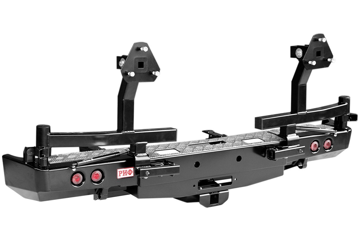 RIFGAZ-20736 задний силовой бампер РИФ на ГАЗ Соболь с площ. под лебёдку, квад. под фаркоп, фонарями и 2-я калитк. стандарт