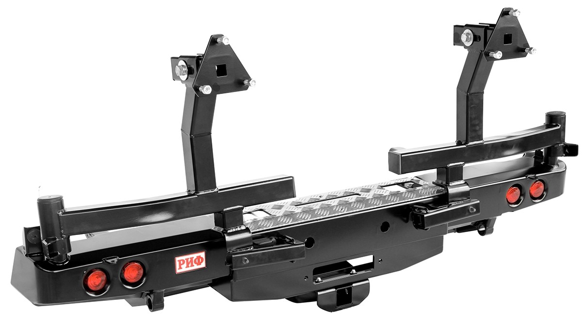 RIFVIG-20736 задний силовой бампер РИФ на Toyota Hilux 2005-2014 с площад. под лебёдку, фаркопом, фонарями и 2-я калитками